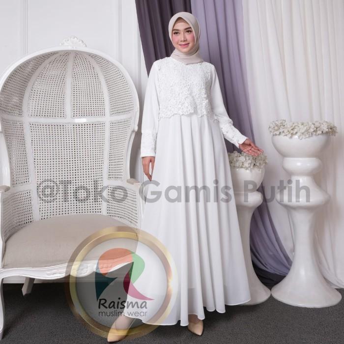 Gambar New Gamis Putih Tulang Brokat Terbaru Model Mayung Tangan Manset 10Cm Rais Limited Edition - Putih, M dari girlsZepatoos undefined Tokopedia