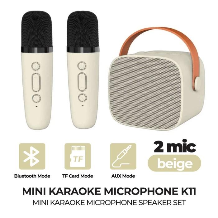 Promo MINI KARAOKE MICROPHONE D20 SPEAKER SET BLUETOOTH - BEIGE, 2 MIC ...