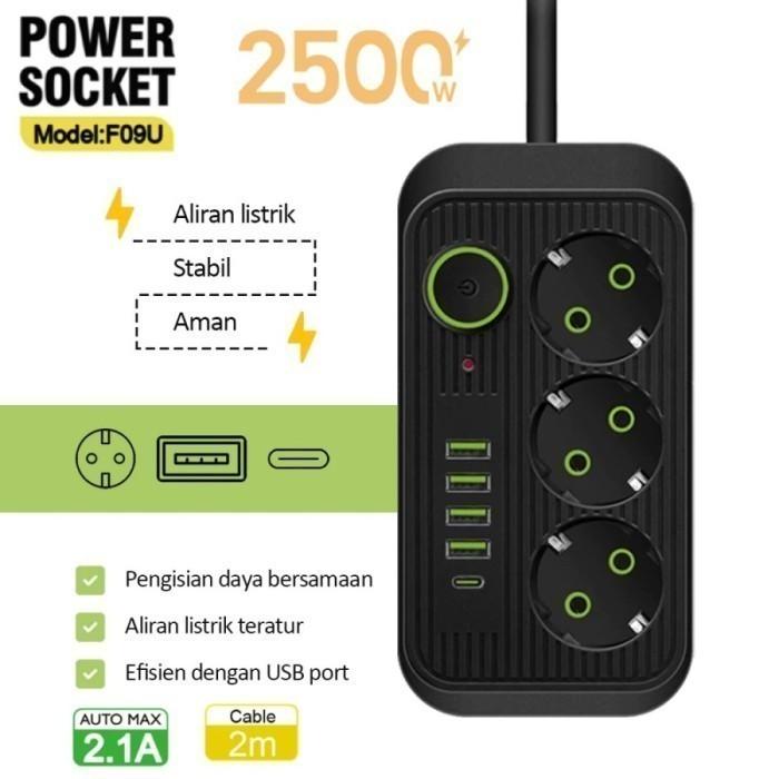 Gambar Lucky Hawk F01U 2M Power Strip Stop Kontak 4 Power Socket 3 USB Port - F09U Black dari MAXI BSG OFFICIAL undefined Tokopedia