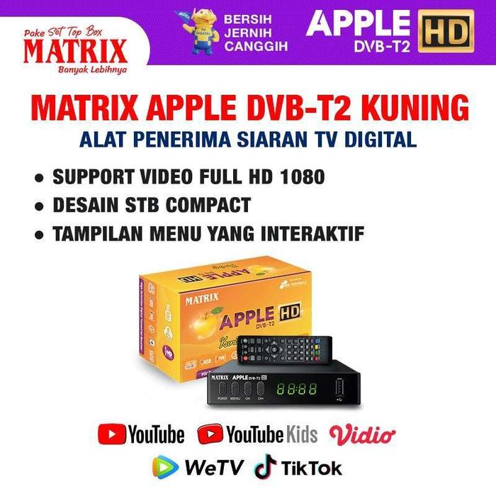Gambar Matrix STB Set Top Box Tv Digital DVB T2 Apple HD EWS WARNA KUNING VIRAL 2022 Bisa Youtube Siaran Tv Digital Android Set Top Box Receiver Tv Set Top * dari SHIN ELEKTRO undefined Tokopedia