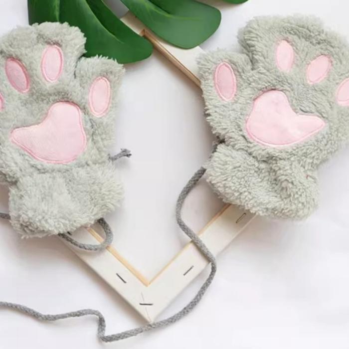 Jual Winter Warm Fingerless Gloves Lovely Sweet Bear Paw Thickened