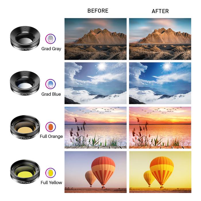 Apexel 11 In Camera Phone Lens Kit Wide Angle Macro Full Colorgrad Filter  Cpl Nd Star Filter For Iphone Xiaomi All Smartphone