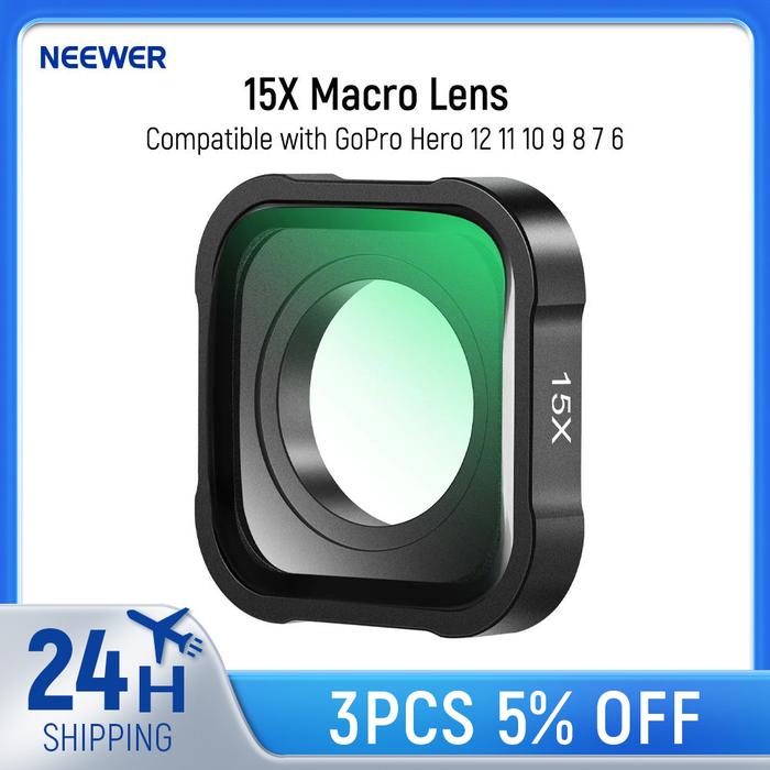 Neewer 15x Macro Lens For Gopro Hero 12 11 10 Action Camera Close  Up Filter Anti Reflective Multicoated Hd Optical Glass
