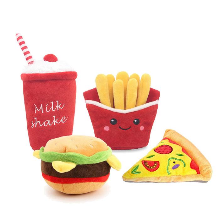 Jual Hamburger pet plush toy sound toy fries burger milkshake cup
