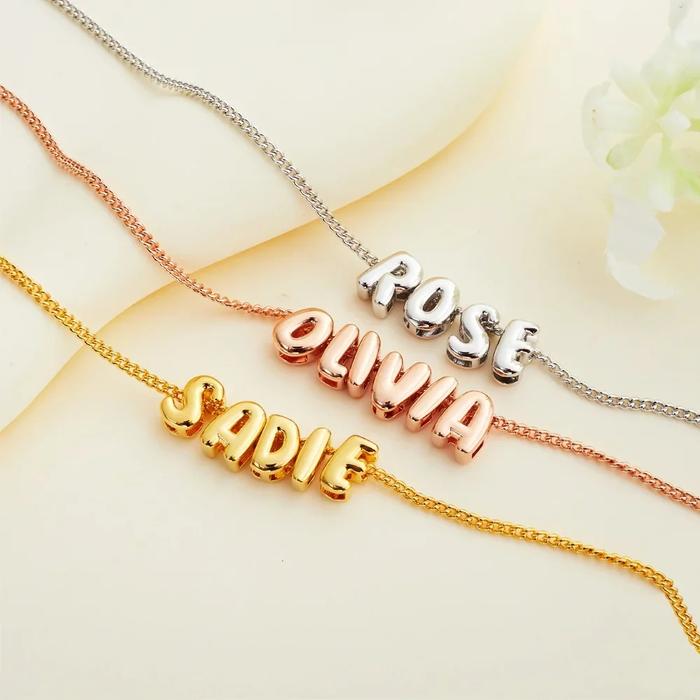 Jual Personalized 3D Bubble Letter Necklace Minimalist Initial