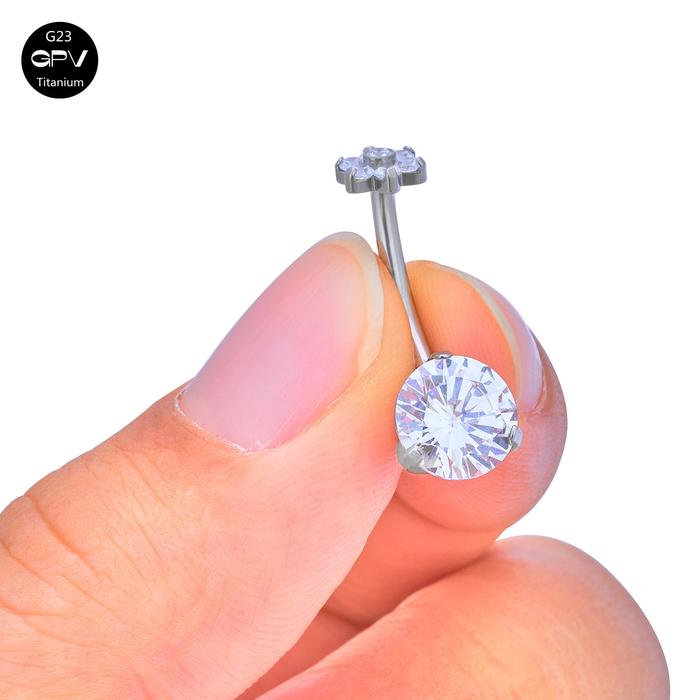 Jual 1PCS 14G Double Navel Ring With Beautiful Flowers On One End