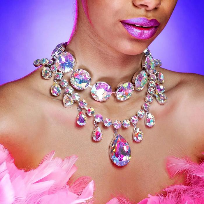 Jual Luxury Glass Crystal Big Water Drop Statement Choker Necklace