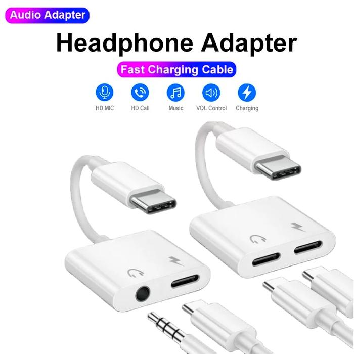 Jual 2-in-1 Audio Adapter USB C to mm Jack Type-C Charging