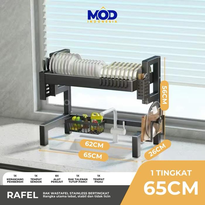 Gambar MOD 2 Tingkat Rak Cuci Piring Dapur Stainless Hitam - RAFEL Rak Wastafel Dapur Dua Susun / Rak Piring Dua Lapis / Rak Pengering Piring diatas Meja - 65CM - 1TINGKAT dari Mod Living Indonesia undefined Tokopedia