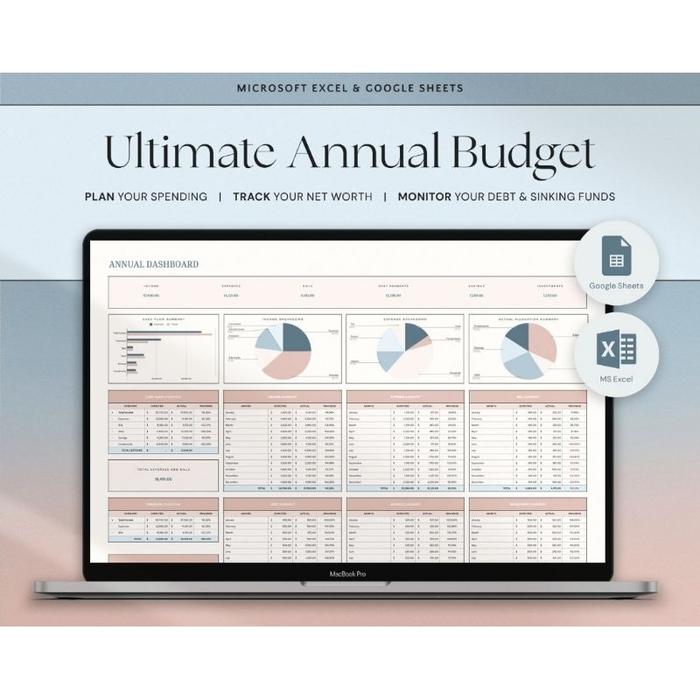 Gambar [CD/DVD/Email] Annual Budget Excel Spreadsheet Google Sheets Monthly Budget Template, Yearly Budget Planner Personal Finance Tracker, Annual Finances - English dari UD. Indo Perkasa undefined Tokopedia