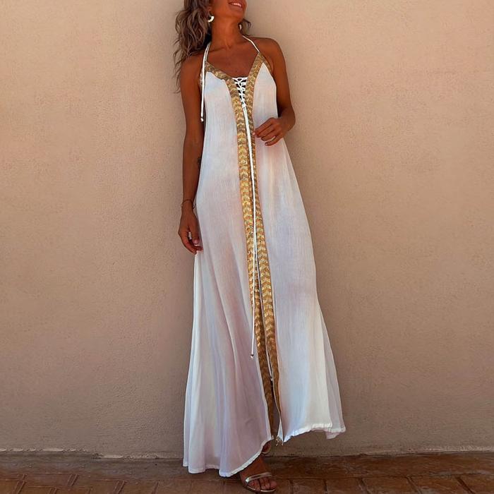 Jual Summer Womens Boho Dresses Lace Up Halter Maxi Dress Vacation