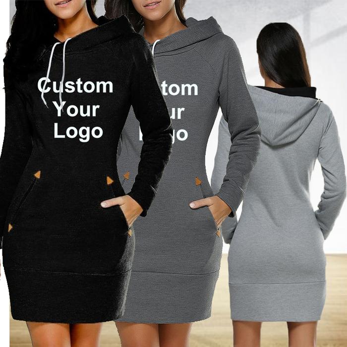Jual Women Custom Your Logo Hoodie Dresses Casual Long Sleeved
