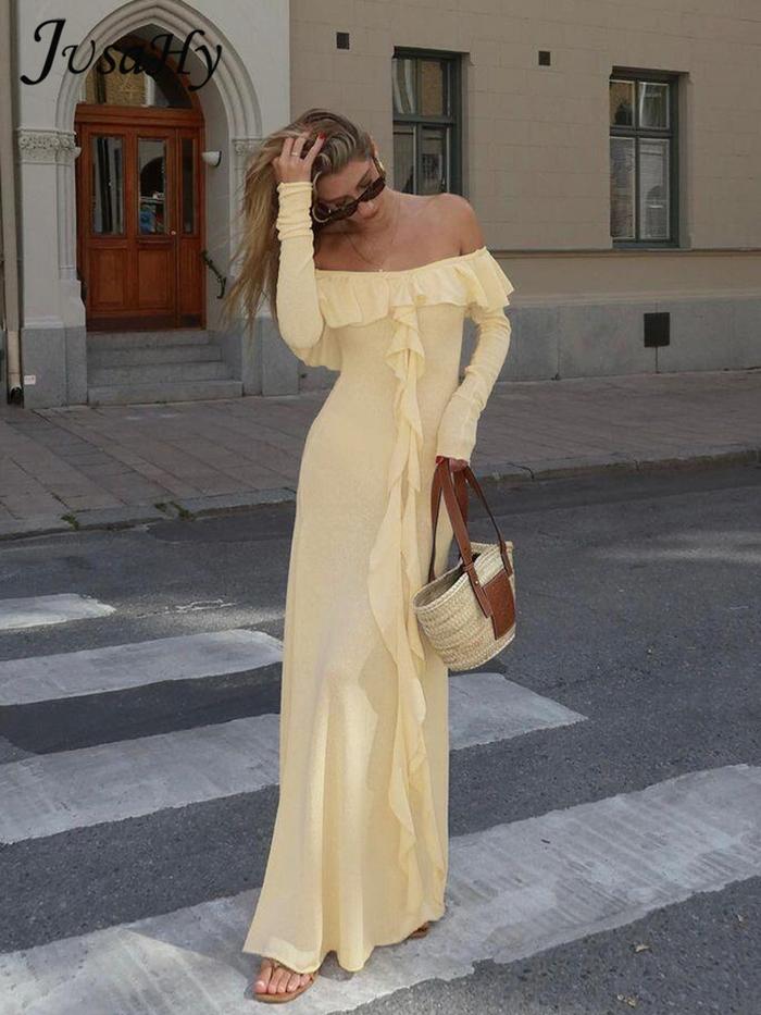 Jual JusaHy Women New Solid Sexy High Street Patchwork Ruched Long