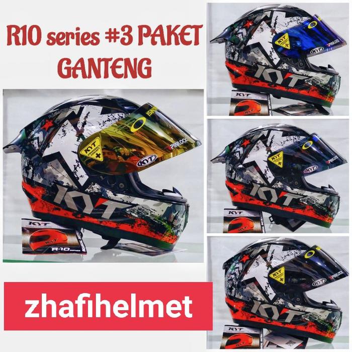 Jual helm kyt r10 motif #3 red paket ganteng free spoiler+stiker