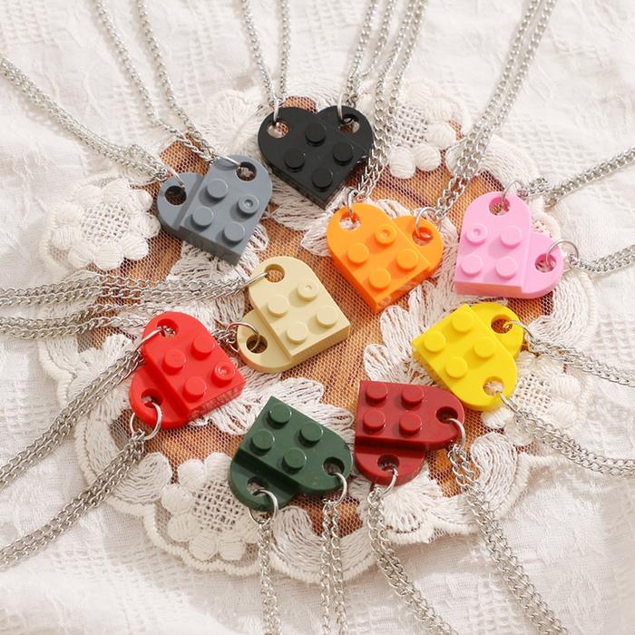 Jual OMY Punk 2Pcs Heart Brick Couples Love Necklace For Lovers
