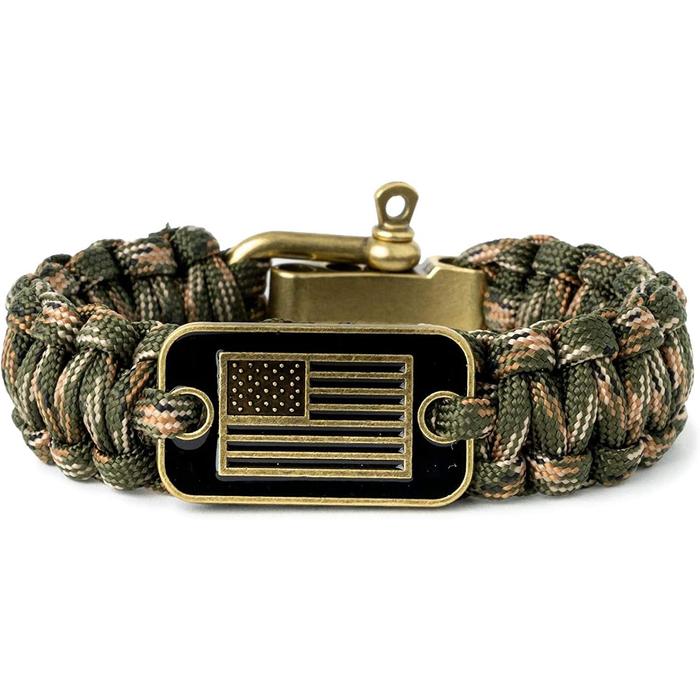 Camo Paracord Bracelet Adjustable Alloy Buckle Tactical Survival Bracelet  For Men With Bronze Usa Flag For Military Veterans
