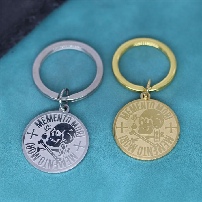 Jual Punk Memento Mori Skull Engraved Stainless Steel Round