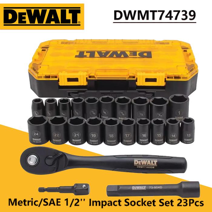 Dewalt Dwmt74739 12-inch Impact Socket Set With Impact Extension Lockable  Box 23pcs Metricsae Socket Drive Drill Adapter - Main Image