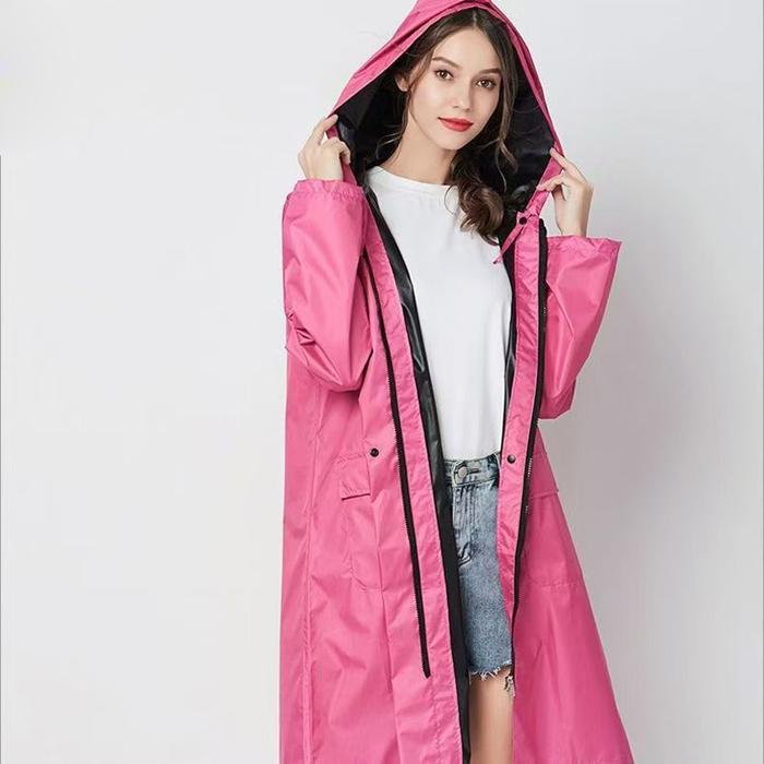 Jual New Fashion Women Zip Raincoat Biker Waterproof Long Rain