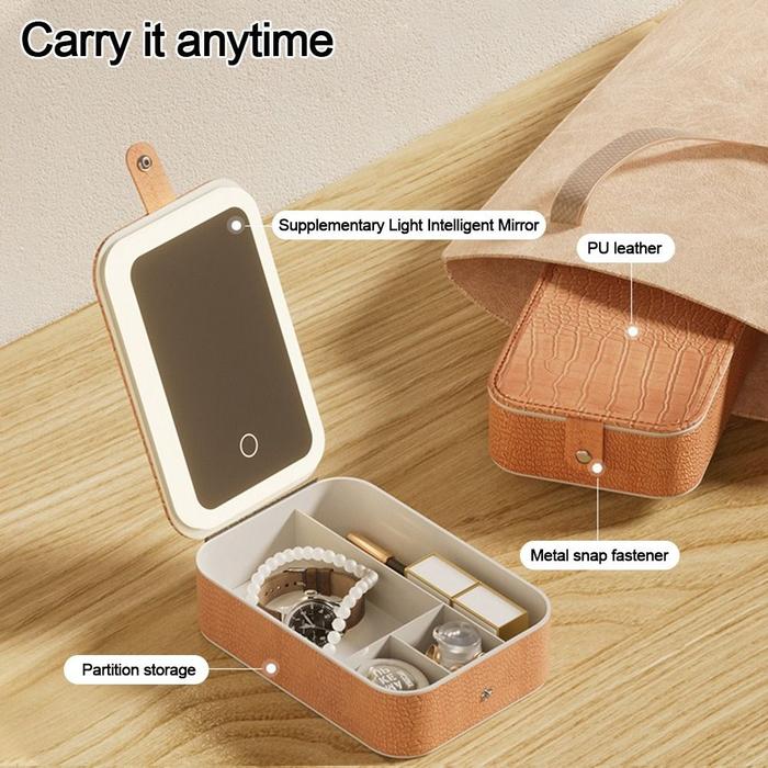 Jual PU Leather Makeup Bag with Mirror Large Capacity Cosmetic