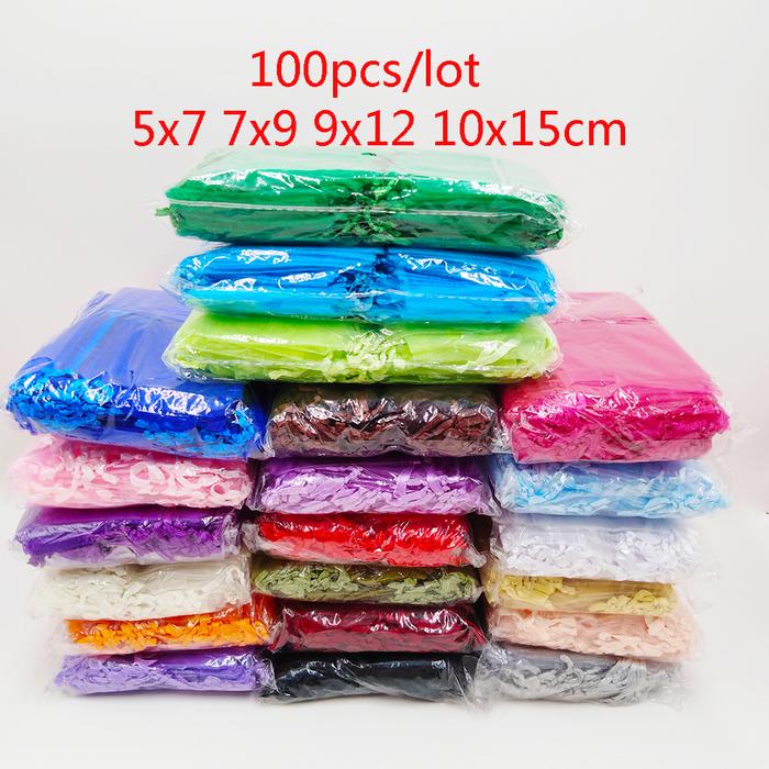 Jual 100pcs Organza Bag 5x7 7x9 9x12 10x15cm Jewelry Packaging