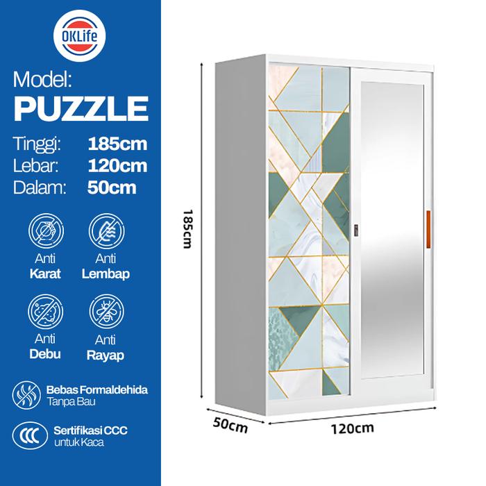 Gambar OKLife Lemari Pakaian Besi Sliding 2 Pintu Lemari Baju Kaca Lemari Pakaian Full Besi 90 120 CM Furniture Laci Anti Karat Garansi Pengiriman - MOZAIC 120, Packing Kayu dari OKLIFE STORE undefined Tokopedia