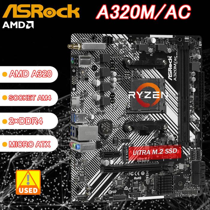 Jual A320M Motherboard ASRock A320M/AC Socket AM4 support Ryzen