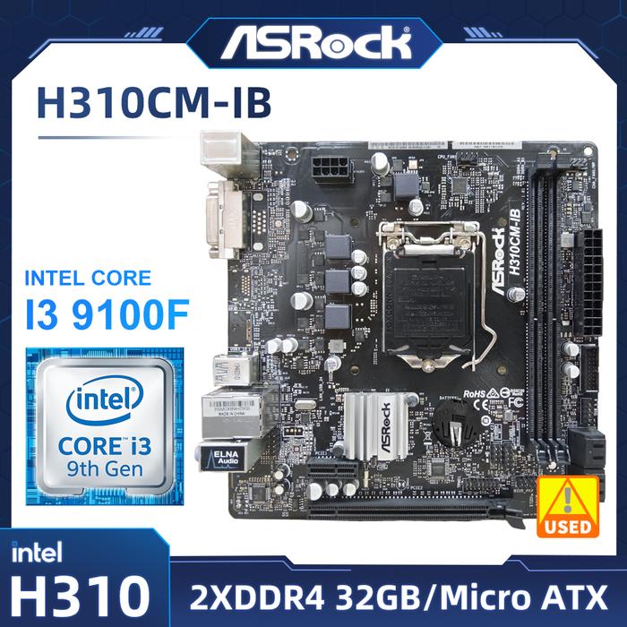 Jual ASRock H310CM-IB Motherboard +I3 9100F cpu LGA1151 Intel H310