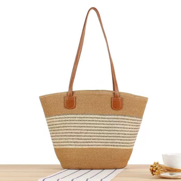 Jual 2024 Summer Straw Woven Shoulder Bags Women Striped Casual