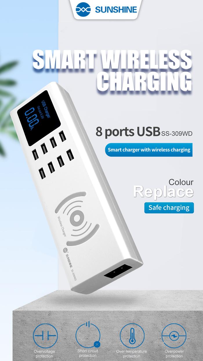 Jual Sunshine-Smart Wireless Charger With Led Display, Smart Usb