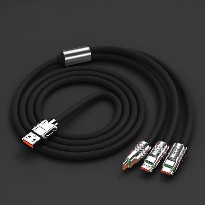 Gambar 3 in1 240W Charger Fast Charging Type C Micro USB Cable for iPhone Samsung Huawei Xiaomi LED Phone Charger Silicone Data Cord Wire Biru Hitam Kabel Ponsel - Hitam dengan dari Cordora undefined Tokopedia