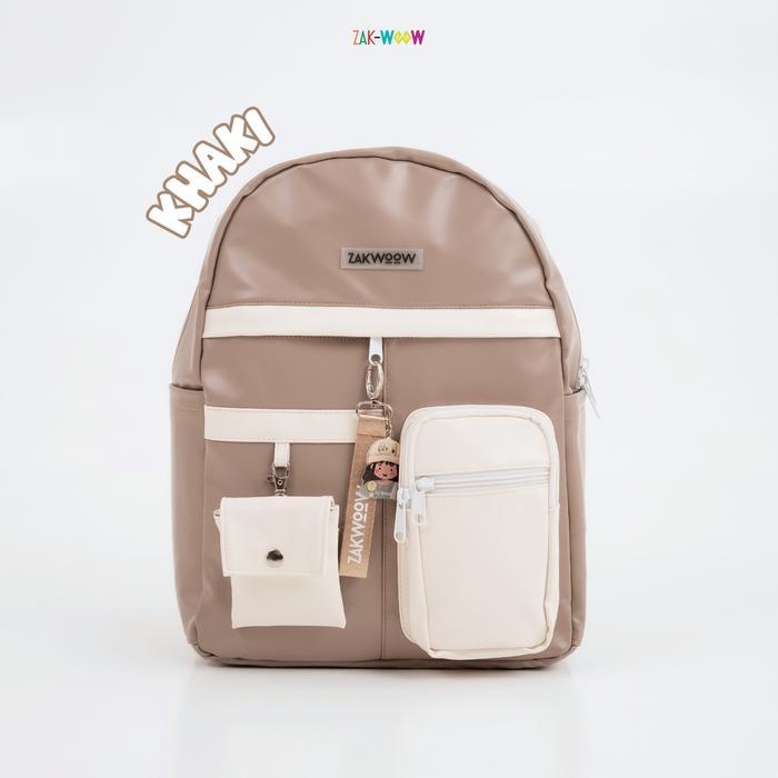 Gambar Zakwoowstyle Mimo Backpack Anti Kotor Banyak Kantong FREE KEY & POUCH Unisex (BUNDLING RAINCOVER NA TULIS NOTES) Ransel masih ready - khaki, Tas Aja dari Mitra Touring undefined Tokopedia