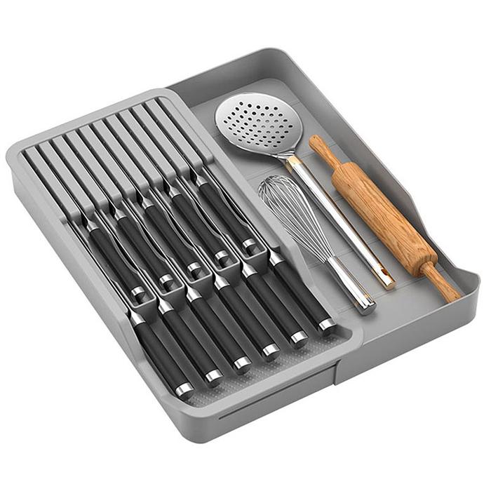 Gambar Knife Block Holder with Expandable Organizer Storage Tray for Kitchen Countertop Retractable Knife Organizer Drawer Insert dari mamaellshop undefined Tokopedia
