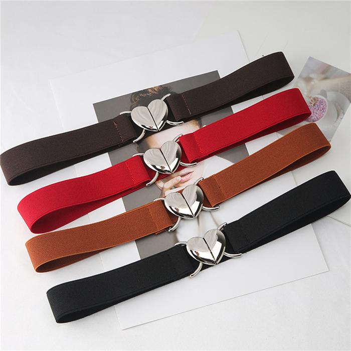 Jual Women Elastic Belts Love Heart Metal Buckle Waist Dress Coat