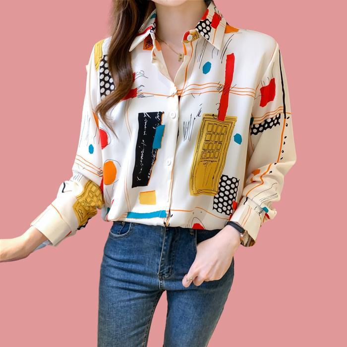 Jual New Fashion Korean Graffiti Print High Quality Fabric Chiffon