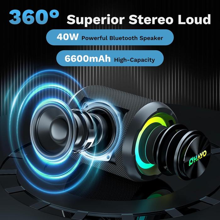 Gambar Ohayo X3 Portable Bluetooth Speaker 40W,IPX7 Waterproof Wireless Speaker with Colorful Lights TF Card/AUX in, For Camping Hiking dari rasendya store undefined Tokopedia
