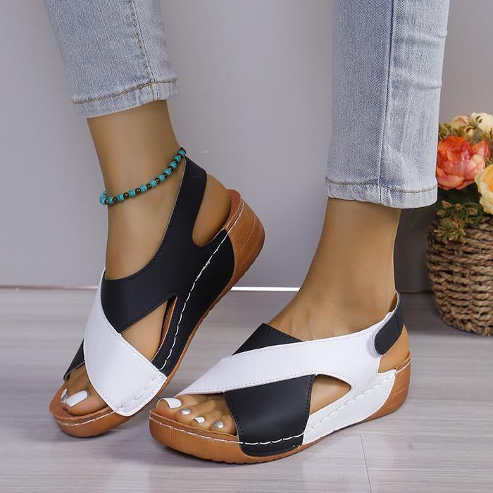 New Womens Contrast Color Wedge Sandals Summer Peep Toe Non Slip Beach  Shoes Woman Comfortable Platform Roman Sandalias Mujer