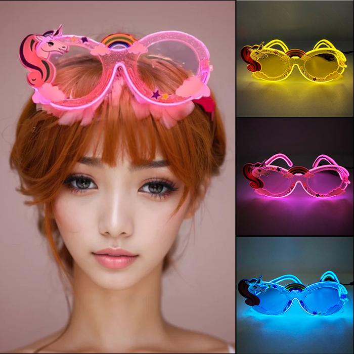 Jual 1Pcs Unicorn Rainbow Party Glasses LED Glowing Costume - Main Image