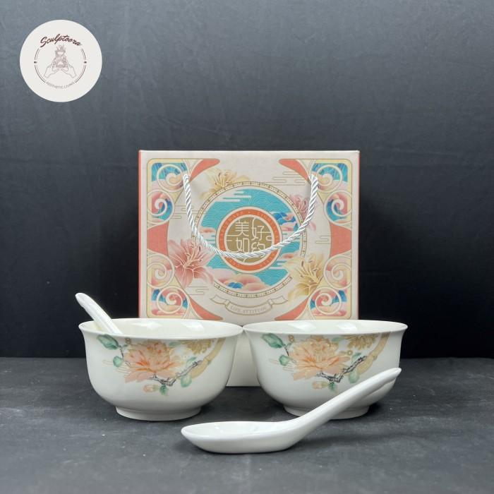 Gambar Sculptoora Hampers Chinese Good Luck Flower Mangkok Dan Sendok Keramik - 2m + 2 sendok dari icchasto23 undefined Tokopedia