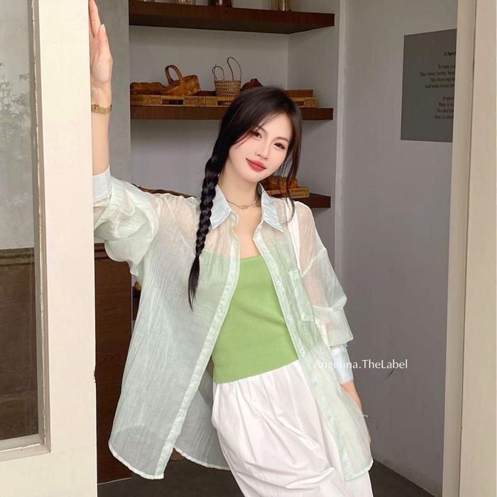 Gambar [ ANGELINA ] Cloud Set 2pcs Tanktop + Kemeja / Viscose Ecovero Knit Import Set / Setelan Import Wanita - Green dari vincent_valdo undefined Tokopedia