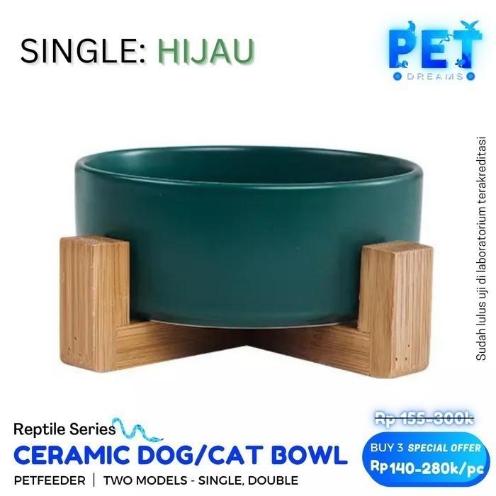 Gambar CERAMIC PET FOOD BOWL TEMPAT MAKAN MINUM MANGKOK KUCING ANJING DOG CAT - Satuan, Hijau, 16x9cm dari Pet Dreams Kota Administrasi Jakarta Barat Tokopedia