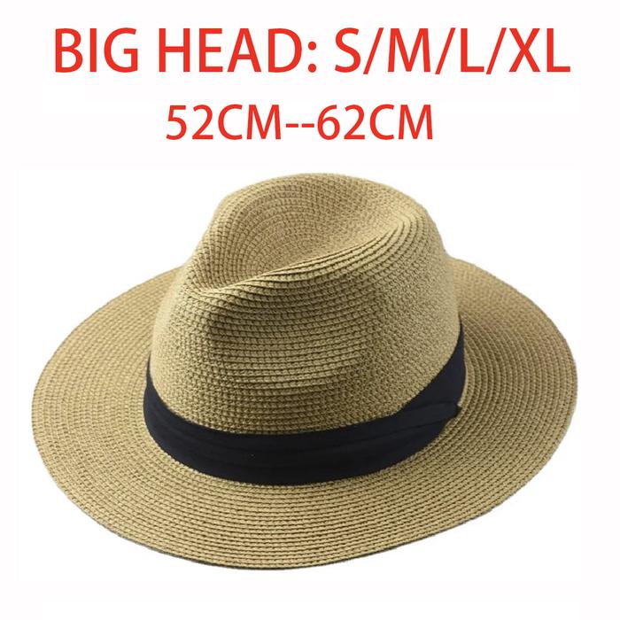 Jual Over Size Straw Sun Hat for Men Big Head 62cm Panama Hats