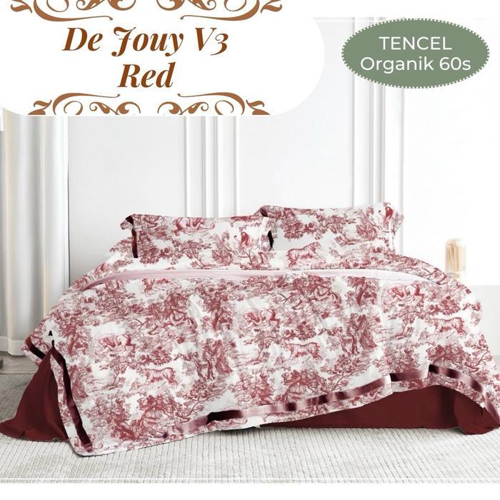 Gambar Sprei Saja Size 200x200 Tinggi 30cm Sutera Tencel Organik 60s Bantal Guling Sarung King - De Jouy V3 Red, 200x200x30 dari kalunyystoree undefined Tokopedia
