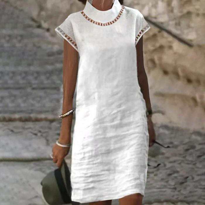 Jual Casual White Cotton Linen Dresses for Women Pullover Loose