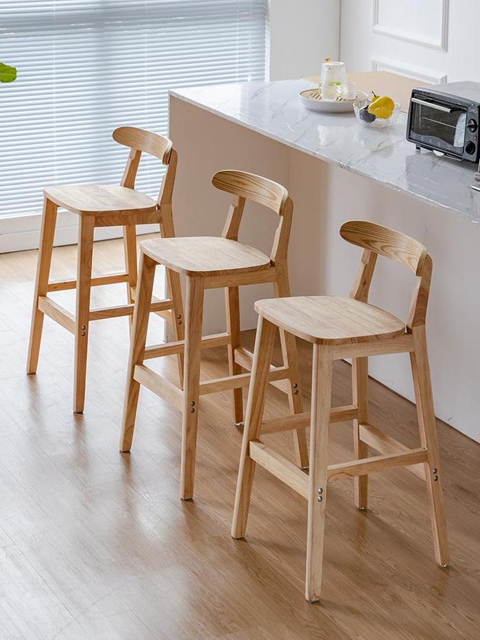 Jual NEW Solid Wood Bar Chair Home High Stool Modern Simple Milk