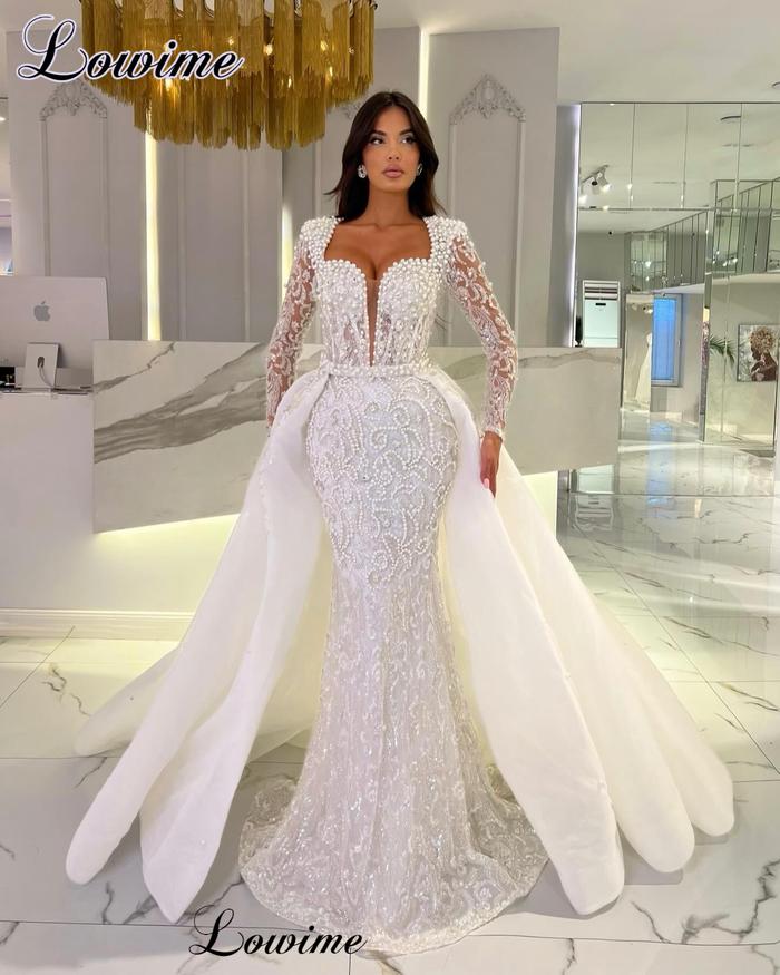 Jual New Fashion White Celebrity Dresses With Detachable Train