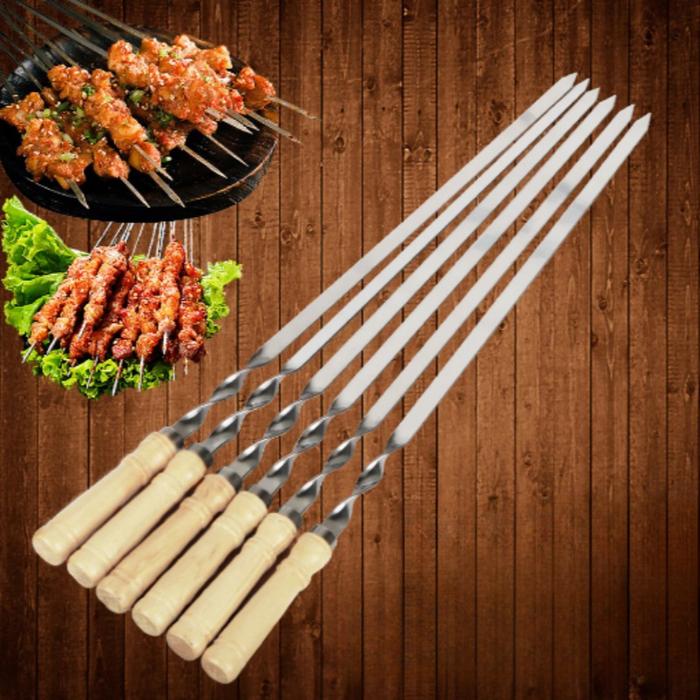 Seekh Kebab Steel Skewers Sticks Jual 6pcs Wood BBQ Fork Stainless