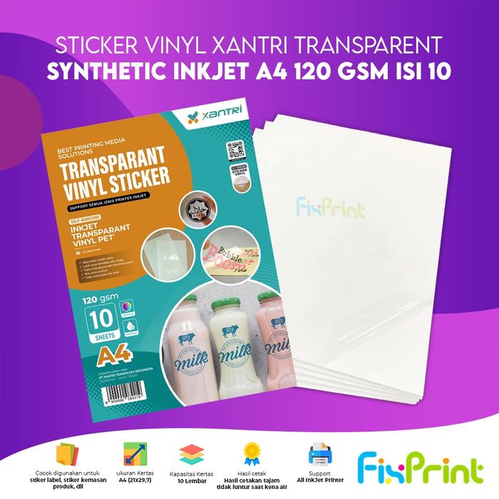 Gambar Sticker Vinyl Xantri Synthetic Sintesis Glossy / Matte / Transparent Transparan InkJet Putih 120gsm 170gsm Isi 10 / 20 Lembar A4 8787 - Transparent 120gsm, 10 Lembar dari FixPrint Indonesia undefined Tokopedia
