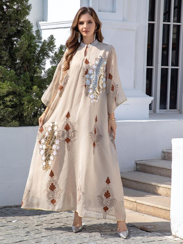 Jual Modest Dress Ramadan Morocco Abaya Eid Muslim Women Sequins