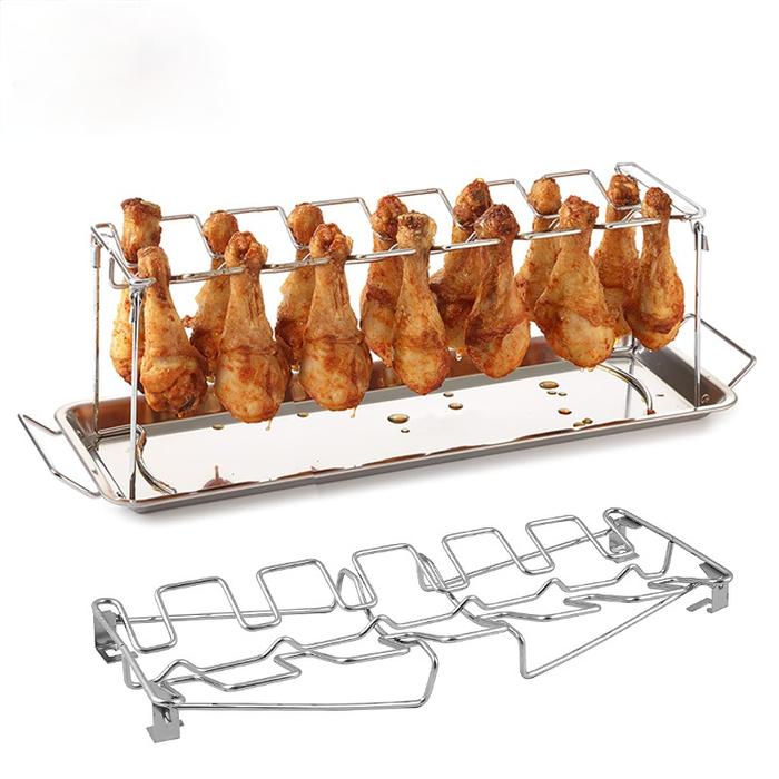 Jual BBQ Beef Chicken Leg Wing Grill Rack 14 Slots Stainless Steel